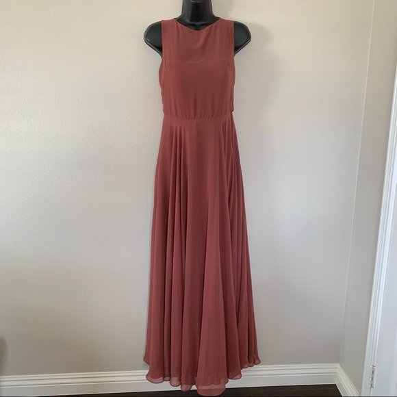 Jenny Yoo Elizabeth Sleeveless Sweetheart Neck Chiffon Maxi Gown Cinnamon Pink - Picture 4 of 16